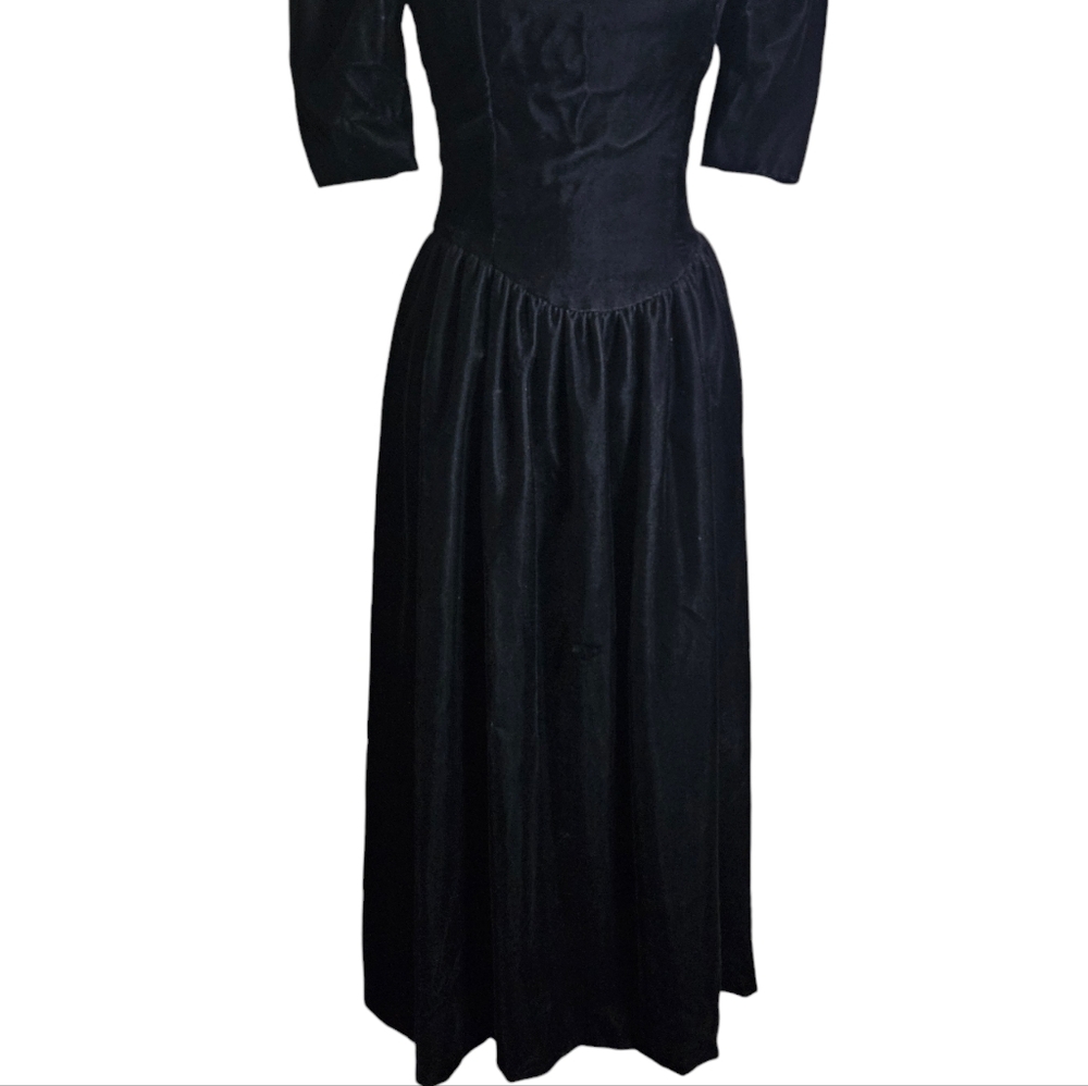 Vintage 80s Gunne Sax By Jessica McClinton Lace Collar Black Velvet Dress Sz 4 ? - Picture 5 of 16